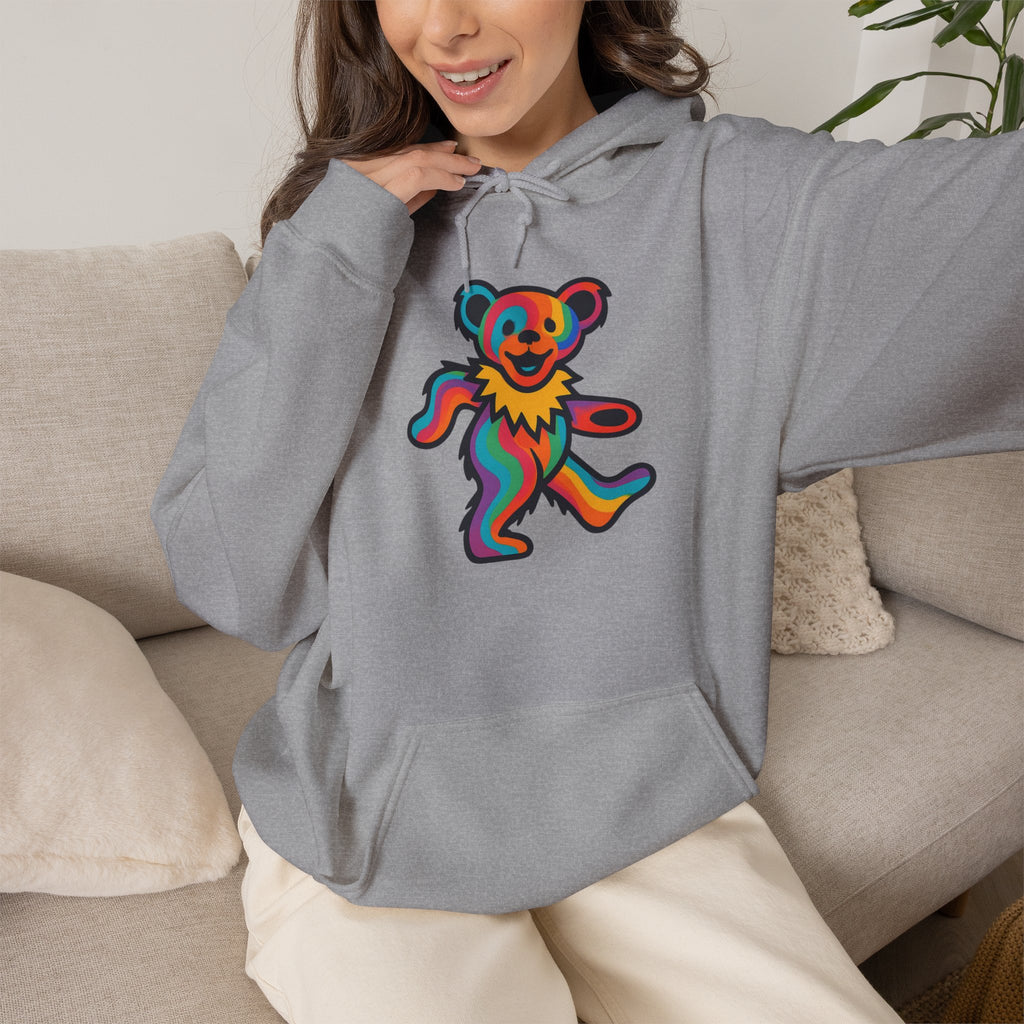 Rainbow Dancing Bear Hoodie | Psychedelic Grateful Dead Inspired, gift for deadhead, unisex, softstyle hoodie
