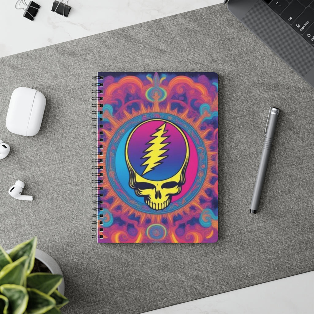 Psychedelic Steal Your Face Skull Notebook | Wirobound Softcover A5, gift for a deadhead, grateful dead inspired