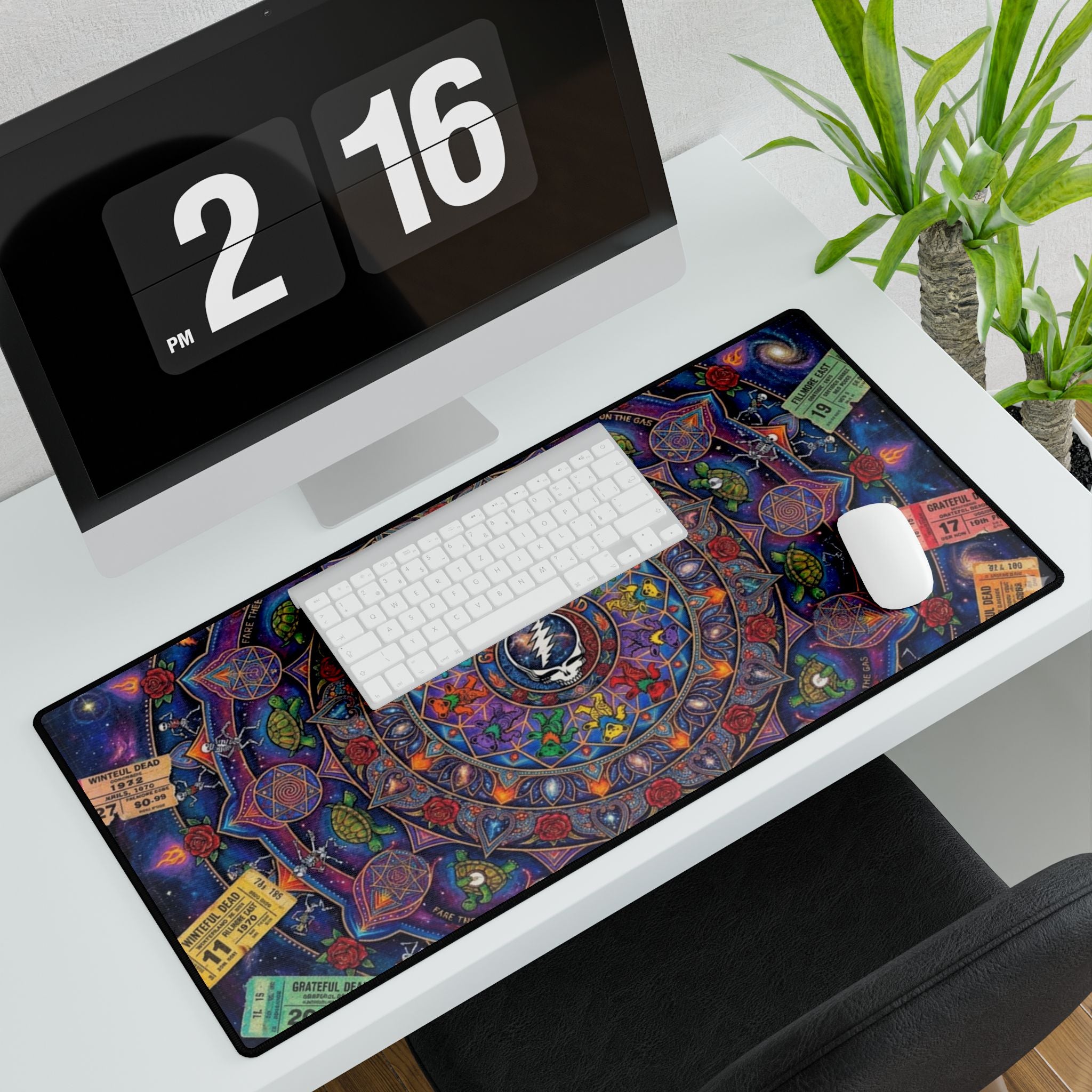 Psychedelic Mandala Grateful Dead Pattern Desk Mat | Colorful Kaleidoscope Mouse Pad, gift for a deadhead