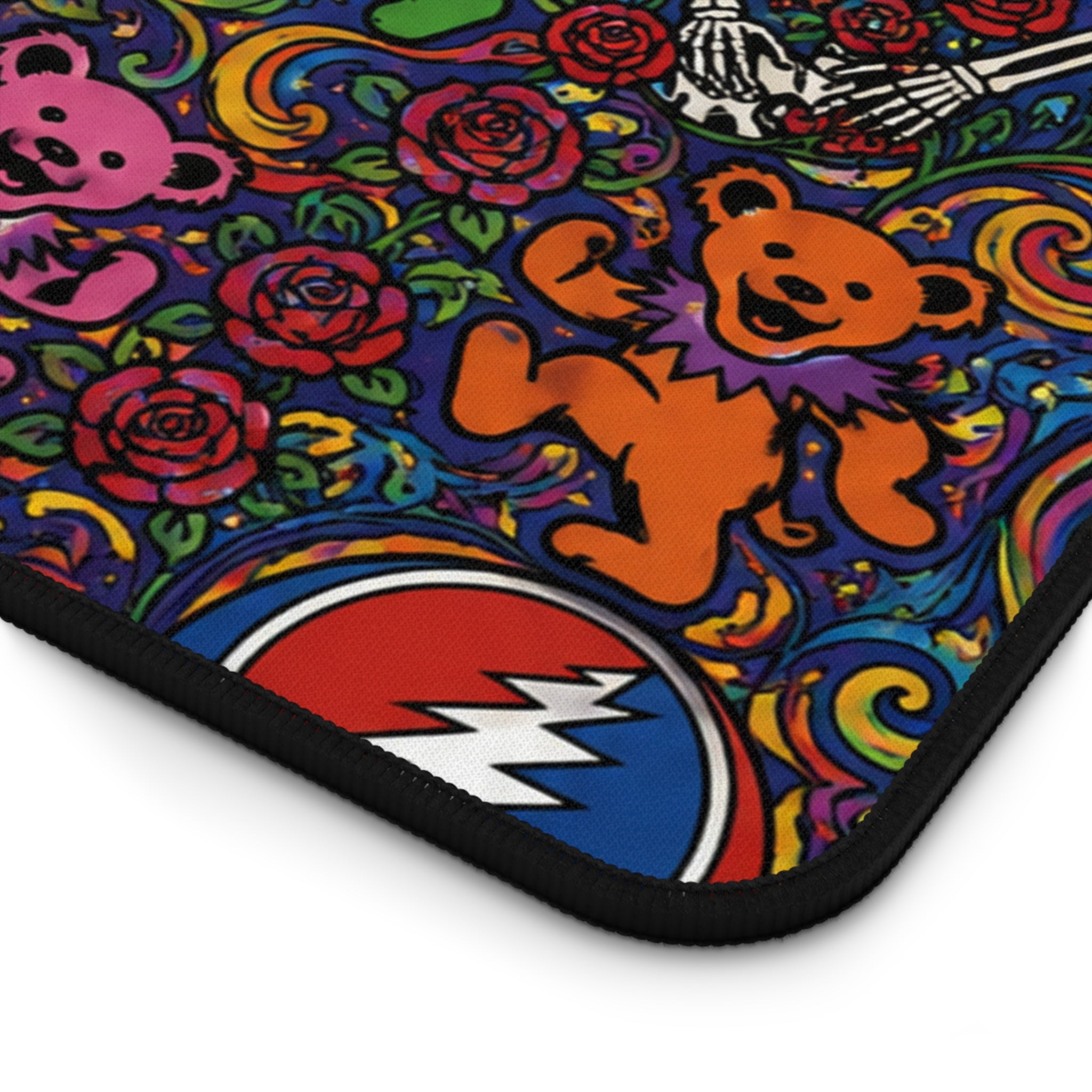 Grateful Dead Steal Your Face Skull Desk Mat | Colorful Dancing Bears, Psychedelic Floral, gift for deadhead