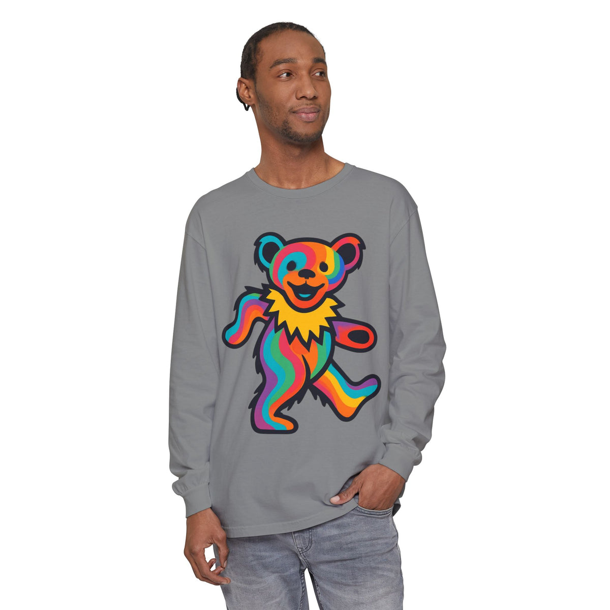 Rainbow Dancing Bear Long Sleeve Shirt | Psychedelic Grateful Dead Style, gift for a deadhead