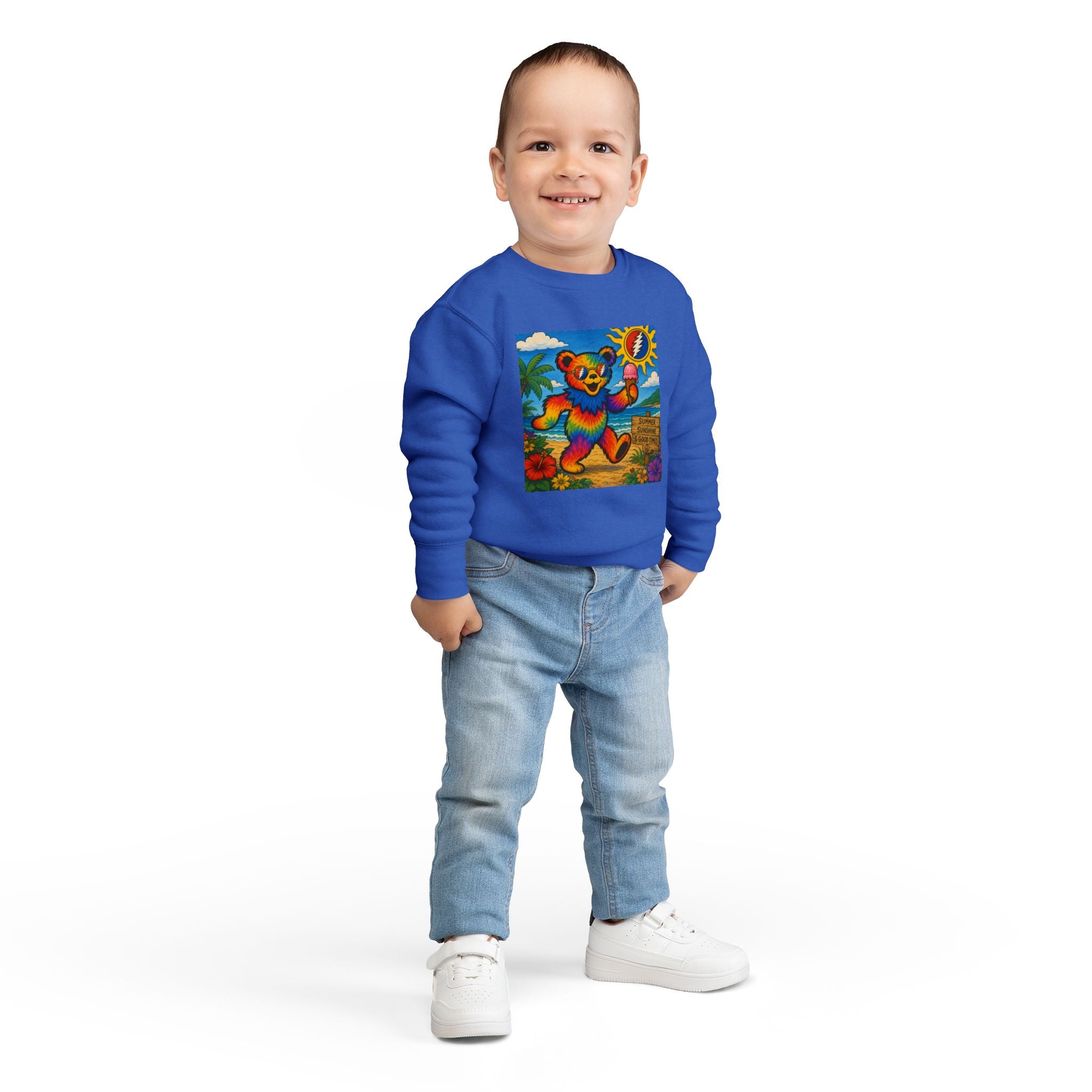 Dancing Tie-Dye Bear Toddler Sweatshirt | Surfboard Beach Grateful Dead Vibe