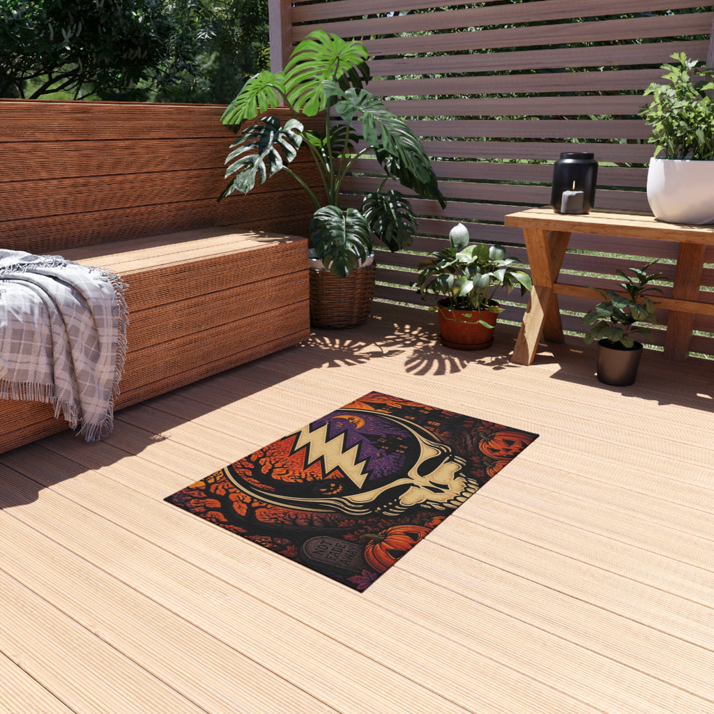 Grateful Dead Halloween Skull Outdoor, gift for deadhead, rug for front step ,  Rug | Pumpkin Haunted House Porch Mat