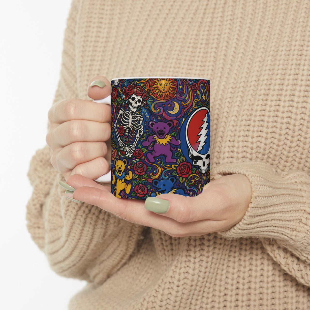 Grateful Dead Steal Your Face Skull Mug | Psychedelic Dancing Bears Ceramic