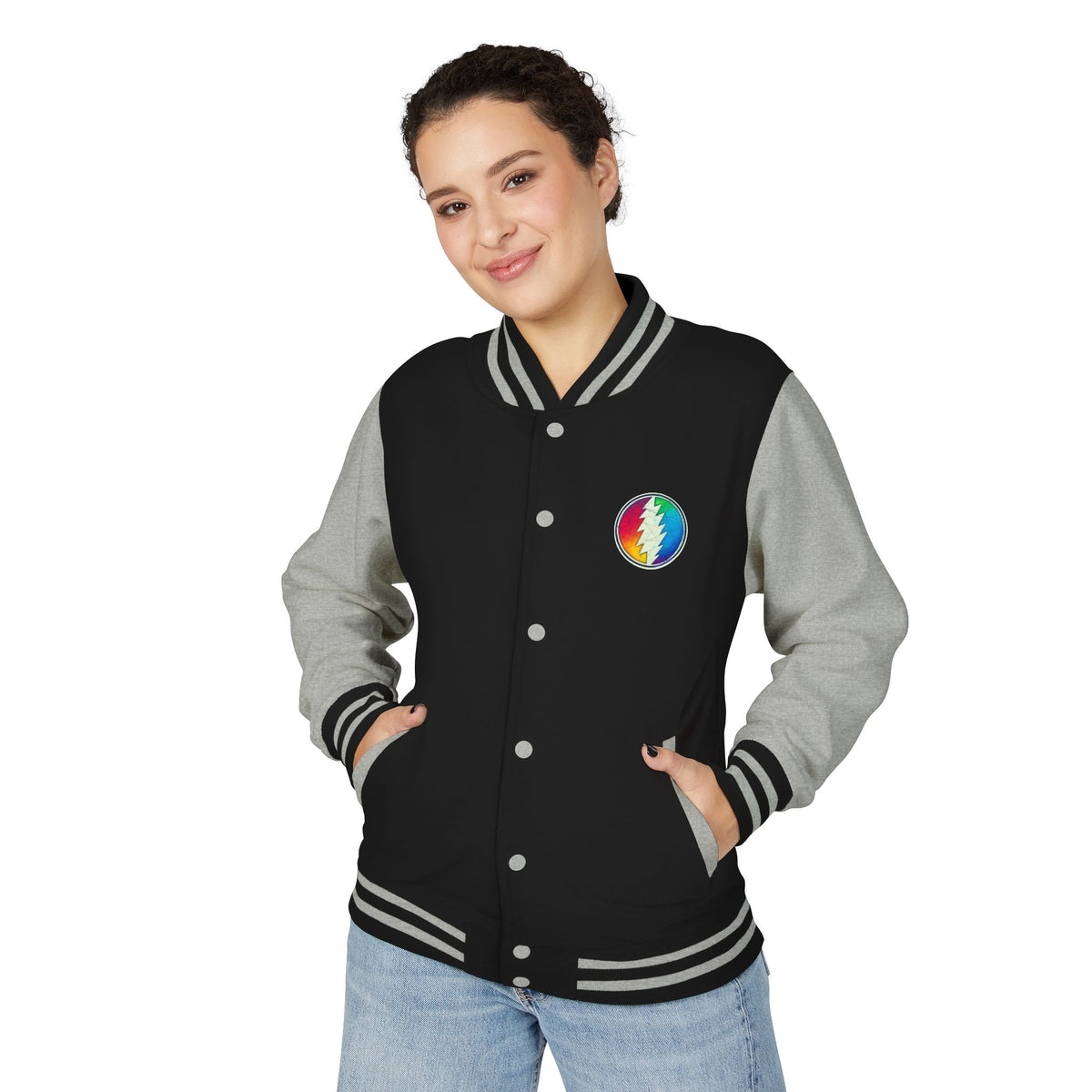 Rainbow Grateful Dead Steal Your Face Letterman Jacket | Varsity Jacket, gift for deadhead unisex