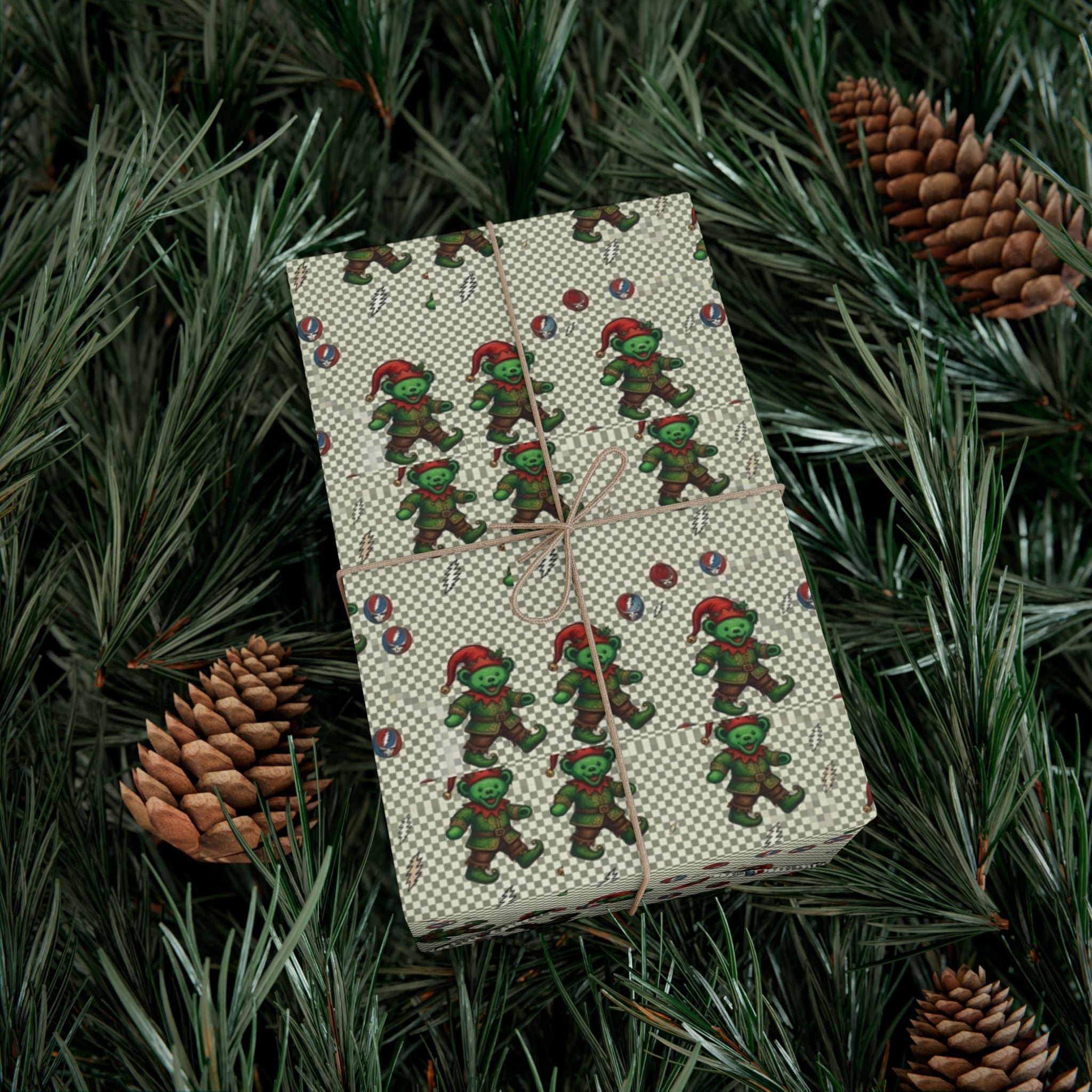 Grateful Dead Holiday Pattern Gift Wrap | Red Music Band Wrapping Paper