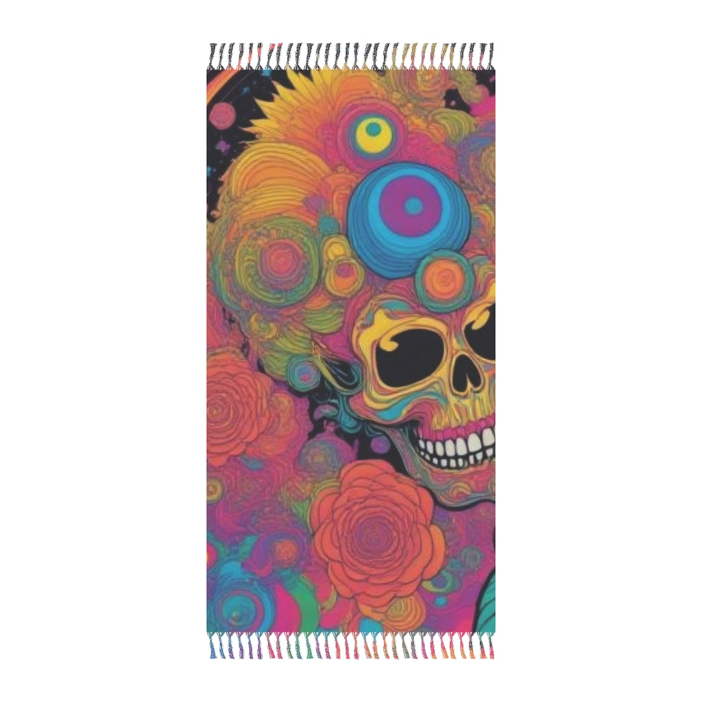 Psychedelic  Skull Beach Towel | Boho Floral Cotton Throw