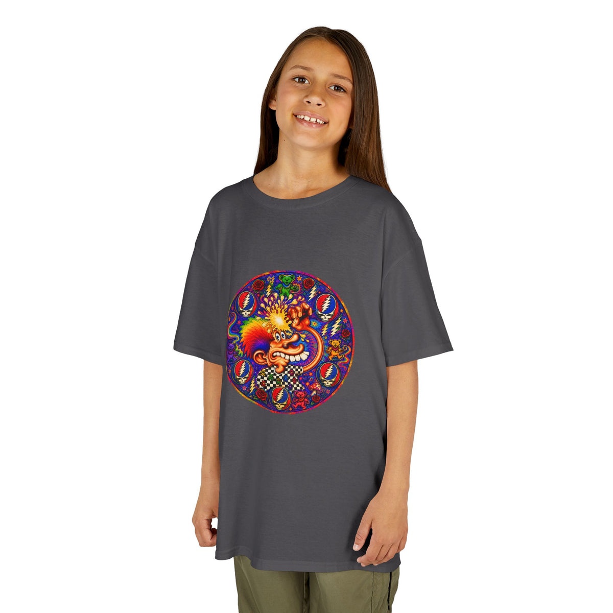 Psychedelic Grateful dead ice cream manKids T-Shirt | Colorful Mandala Circle Design