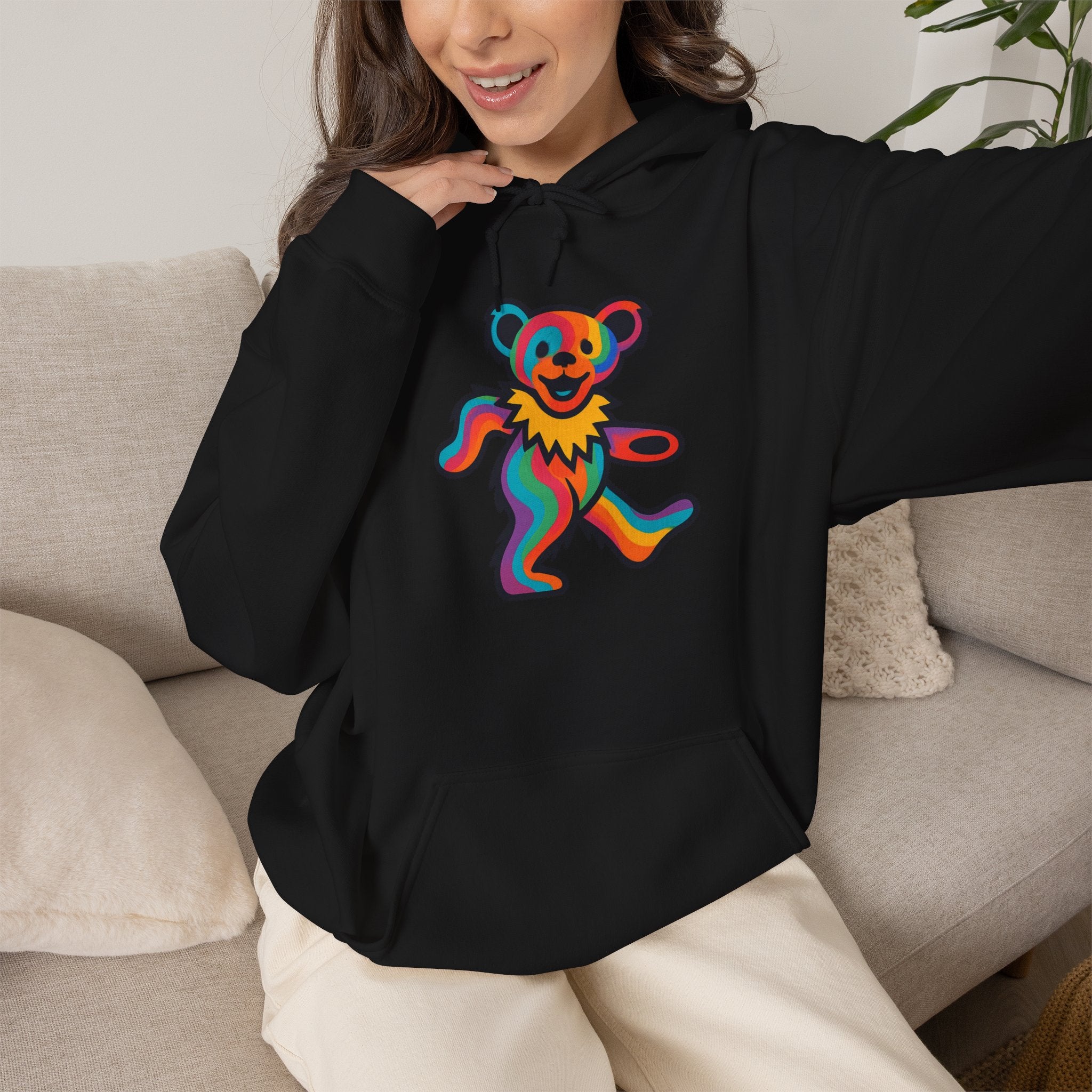 Rainbow Dancing Bear Hoodie | Psychedelic Grateful Dead Inspired, gift for deadhead, unisex, softstyle hoodie