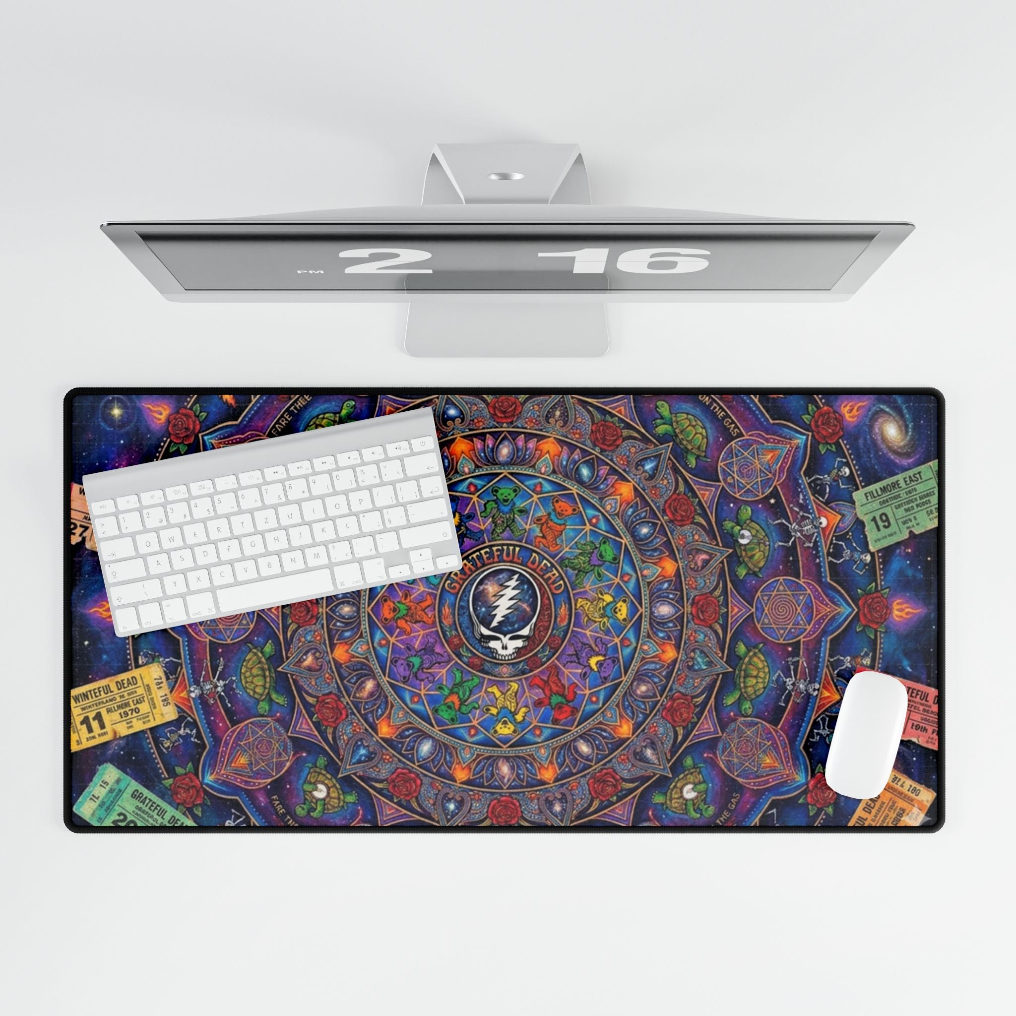 Psychedelic Mandala Grateful Dead Pattern Desk Mat | Colorful Kaleidoscope Mouse Pad, gift for a deadhead