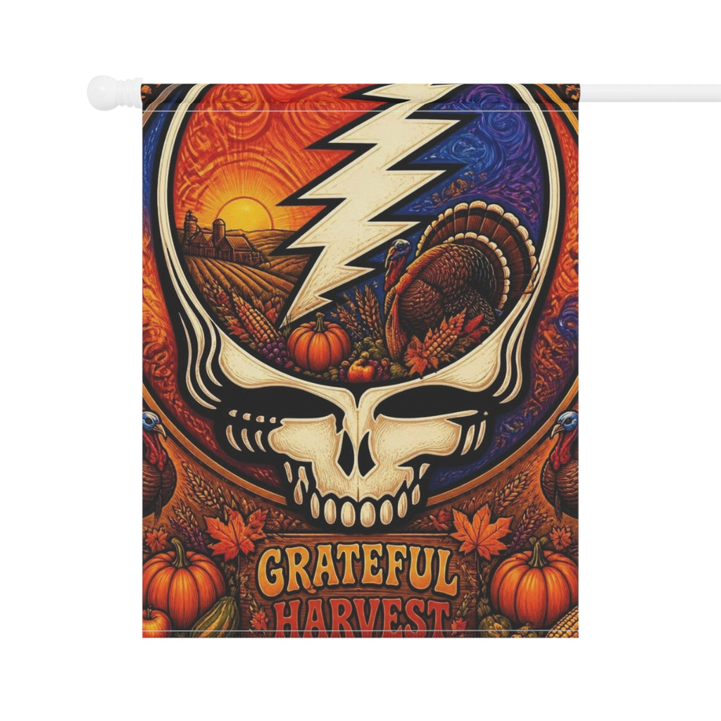 Grateful Harvest skull lightning Garden Flag | House Banner, Autumn Pumpkin Decor, Grateful Dead inspired