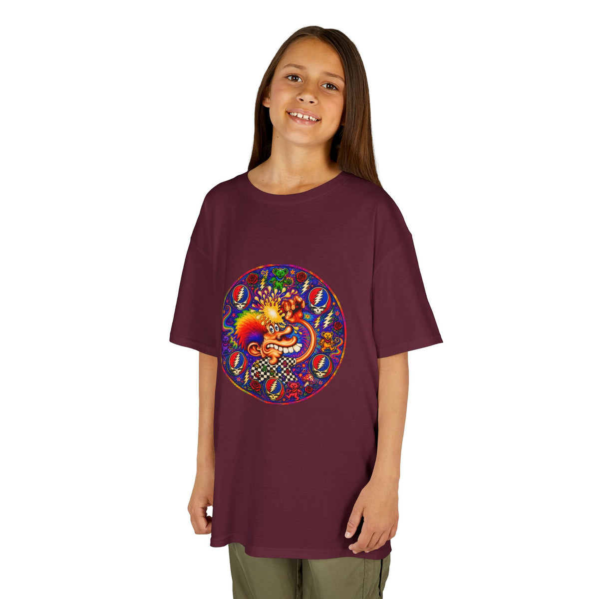 Psychedelic Grateful dead ice cream manKids T-Shirt | Colorful Mandala Circle Design