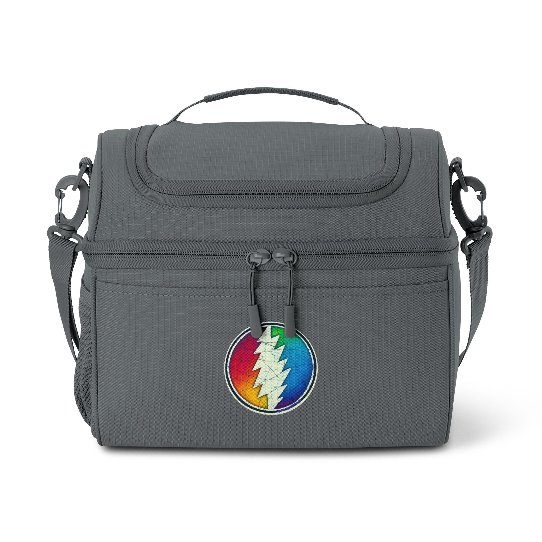 Rainbow Lightning Skull Cooler Bag | Insulated Lunch Tote, Tie Dye Grateful Dead Style