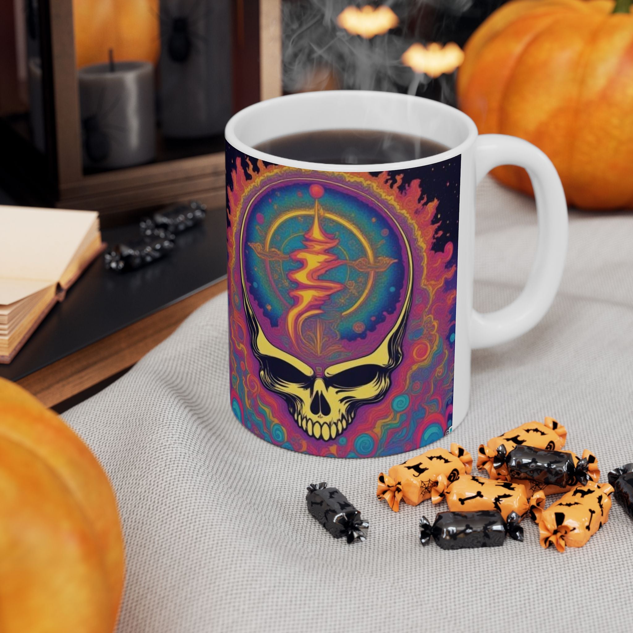 Psychedelic Cosmic Skull Mug | Colorful Trippy Space Design