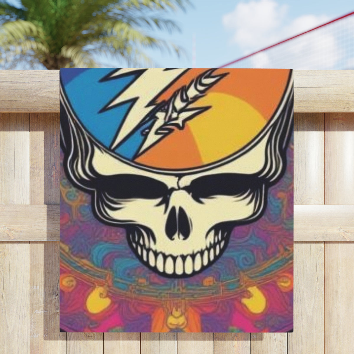 Psychedelic Steal Your Face Skull Beach Towel | Rainbow Lightning Bolt