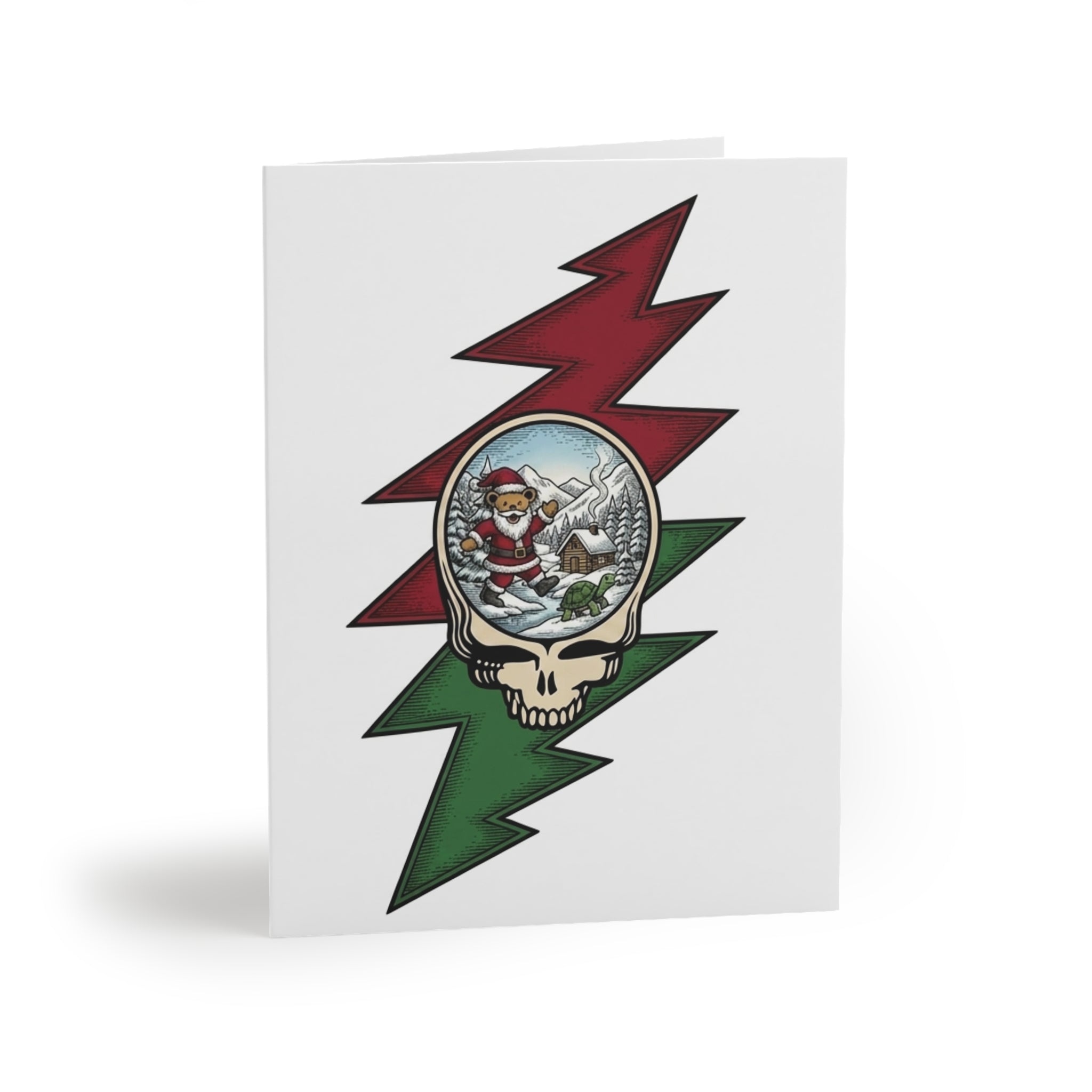 Grateful Dead skull with snowglobe Santa Greeting Cards | holiday stationery