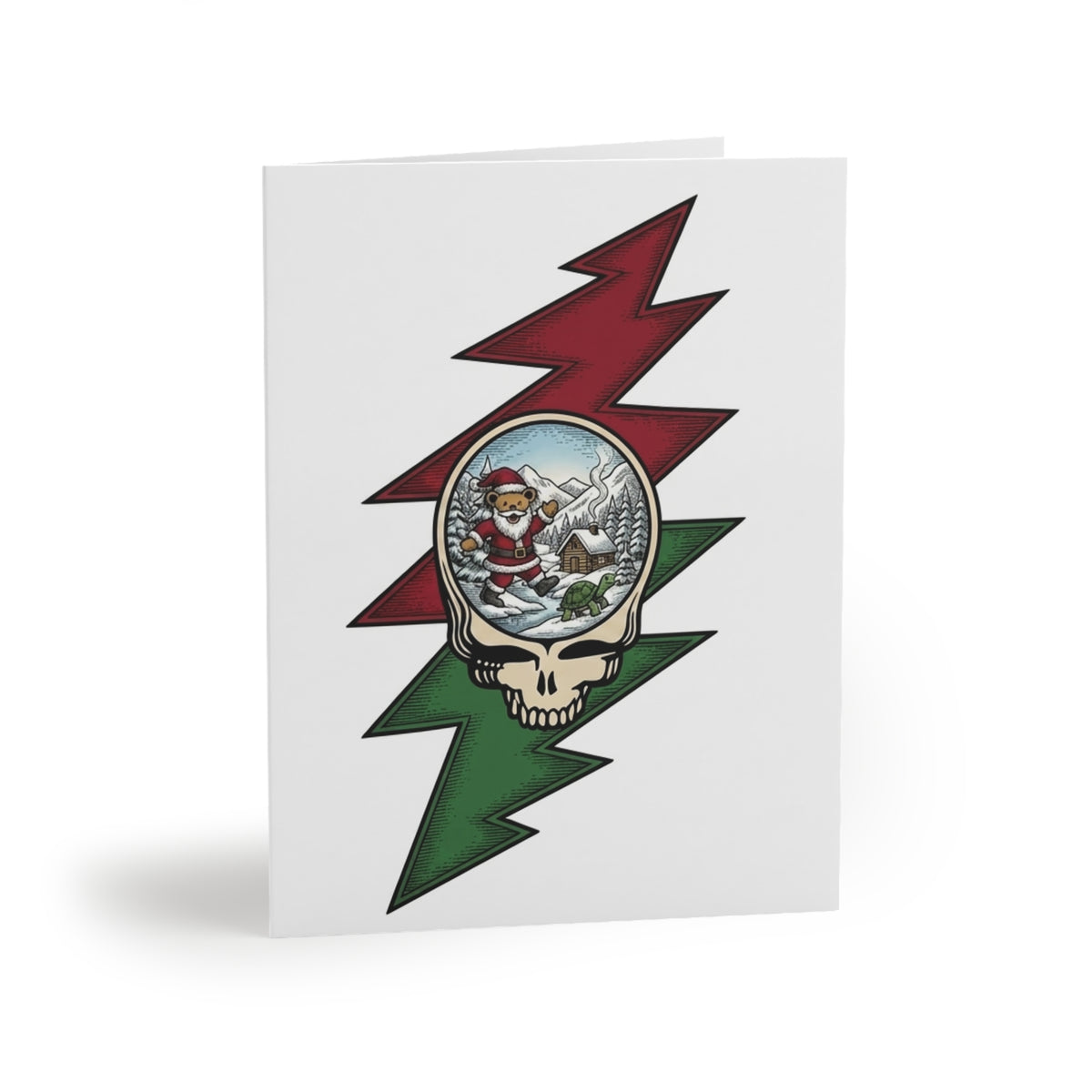 Grateful Dead skull with snowglobe Santa Greeting Cards | holiday stationery