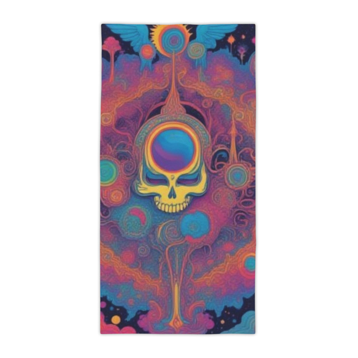 Psychedelic Skull Swirl Beach Towel | Colorful Cosmic Skull Beach Towel