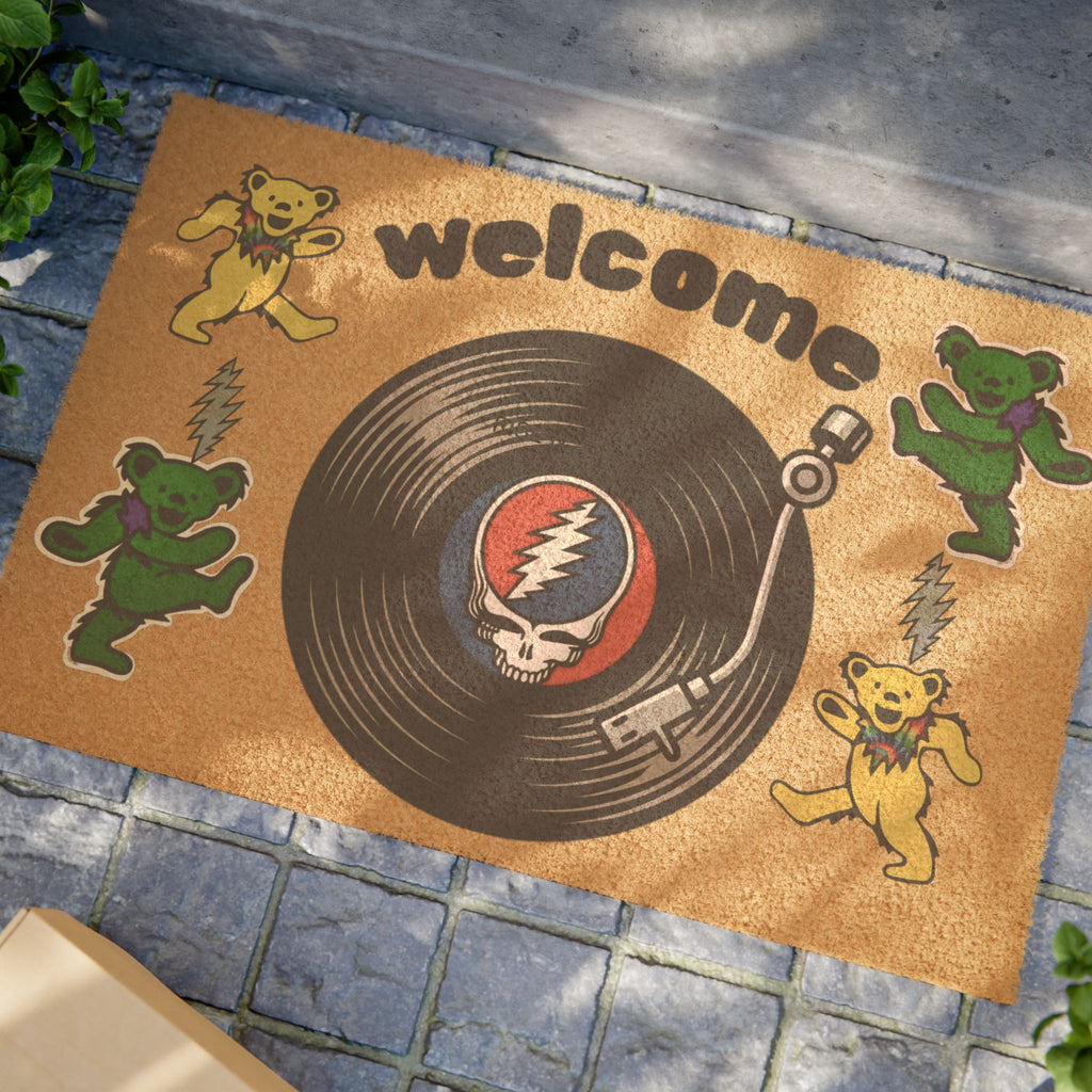 Grateful Dead Dancing Bears Welcome Doormat | Vinyl Record Skull Design