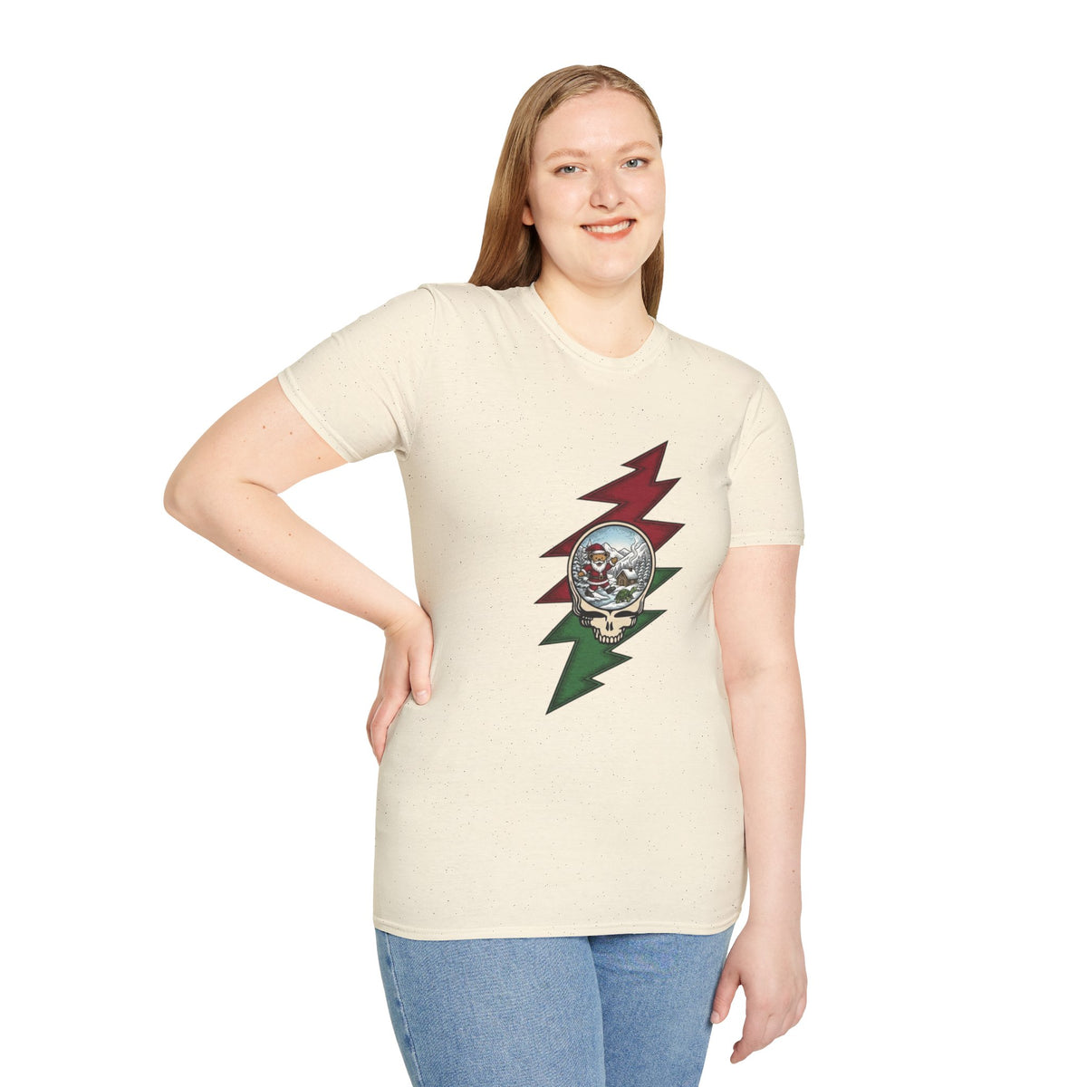 Santa Skull Lightning Bolt T-Shirt | Rock Christmas Holiday Tee, Grateful Dead inspired, Gift for a Deadhead