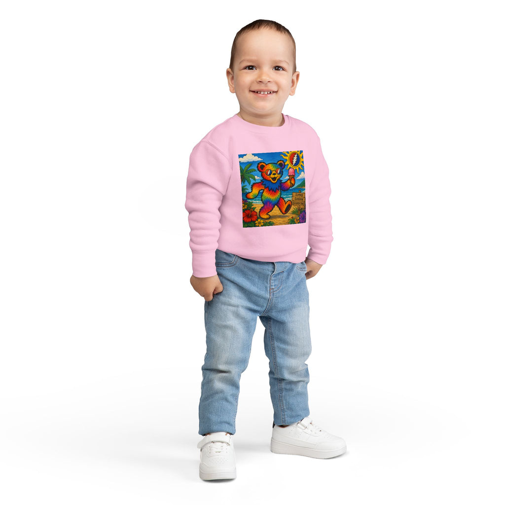 Dancing Tie-Dye Bear Toddler Sweatshirt | Surfboard Beach Grateful Dead Vibe