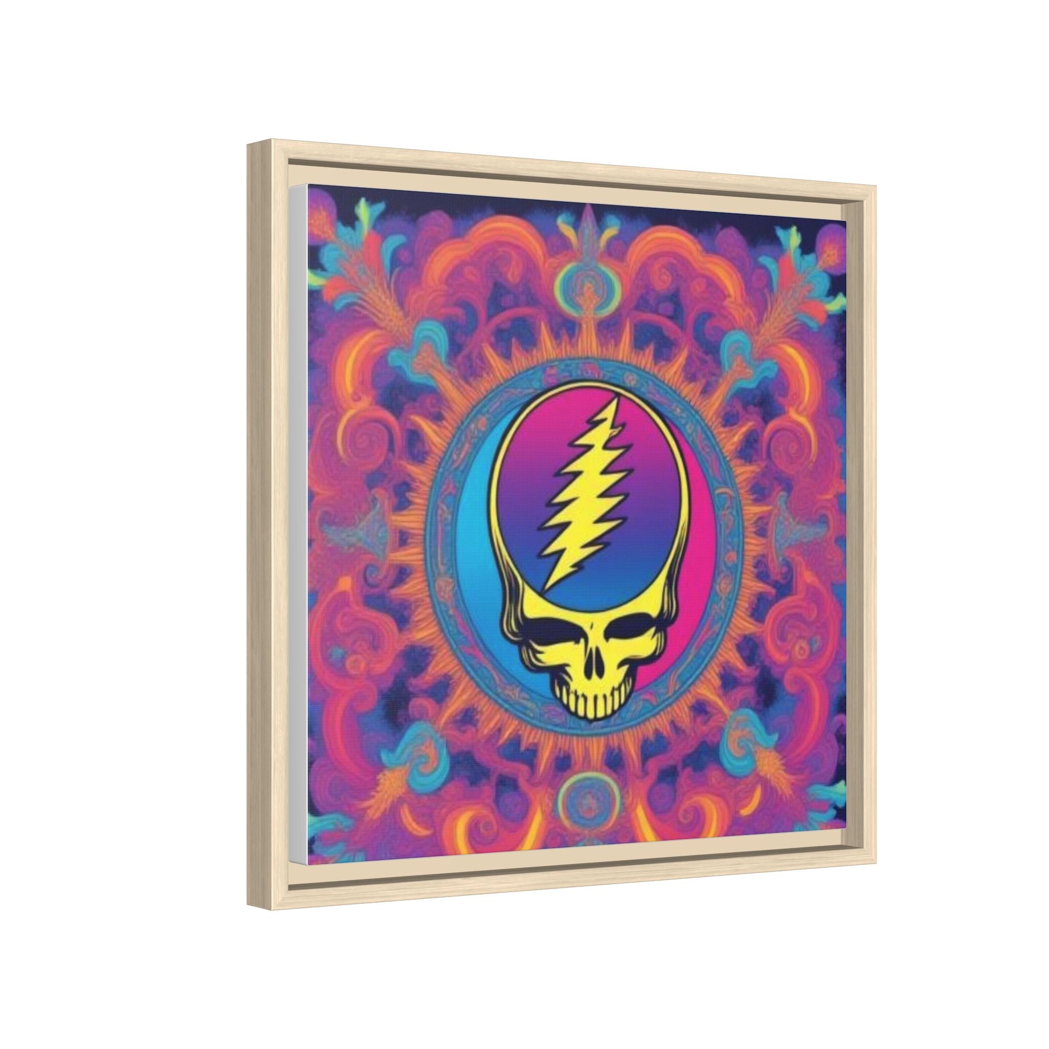 Psychedelic Steal Your Face Skull Matte Canvas Framed | Colorful Mandala Wall Art