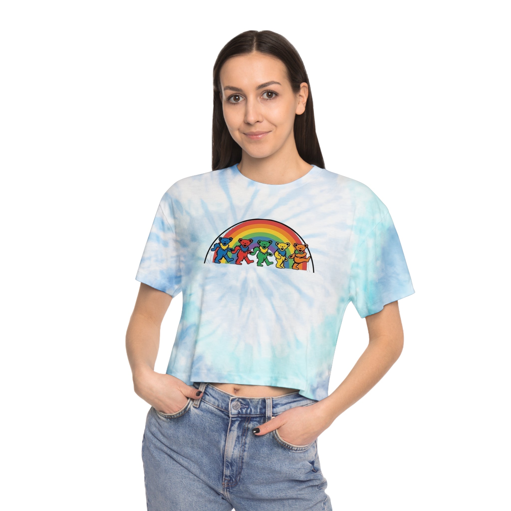 Dancing Bears Rainbow Tee | Tie-Dye Crop Tee, gift for her, deadhead, Grateful Dead inspired