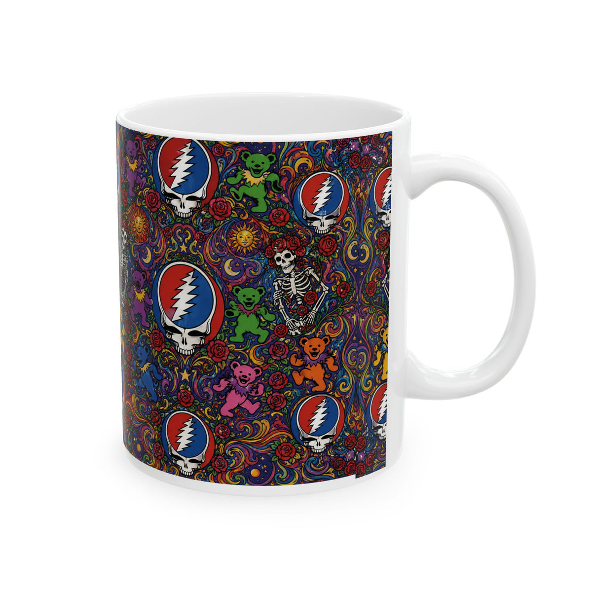 Psychedelic Grateful Dead Steal Your Face Pattern Mug | Ceramic Coffee Cup