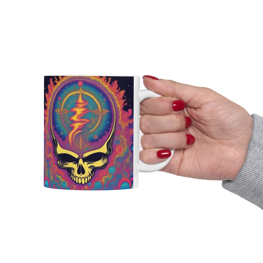 Psychedelic Cosmic Skull Mug | Colorful Trippy Space Design