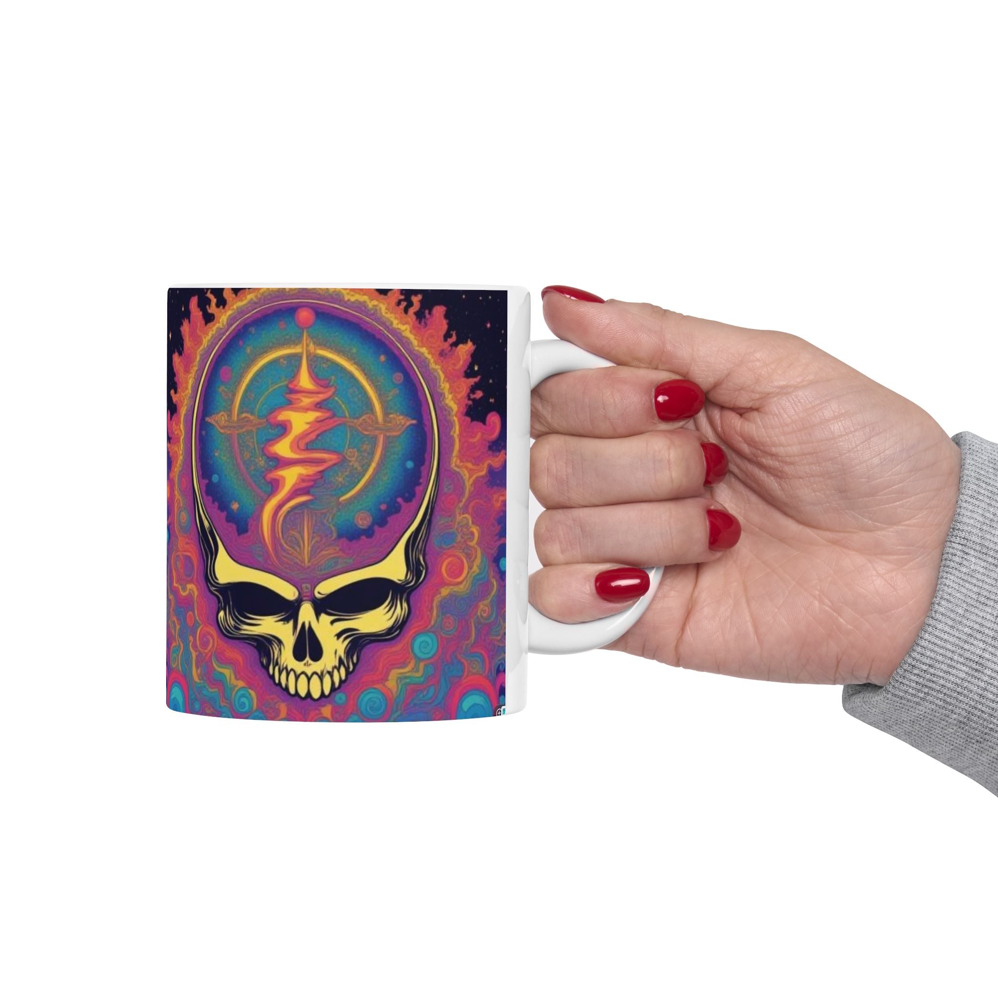 Psychedelic Cosmic Skull Mug | Colorful Trippy Space Design