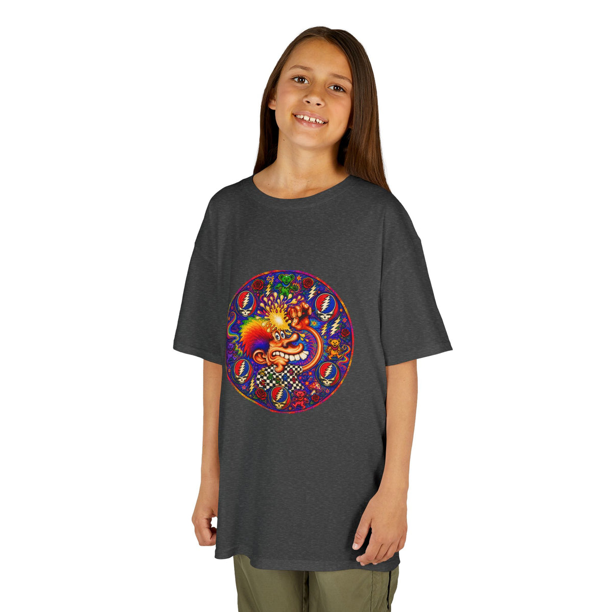Psychedelic Grateful dead ice cream manKids T-Shirt | Colorful Mandala Circle Design