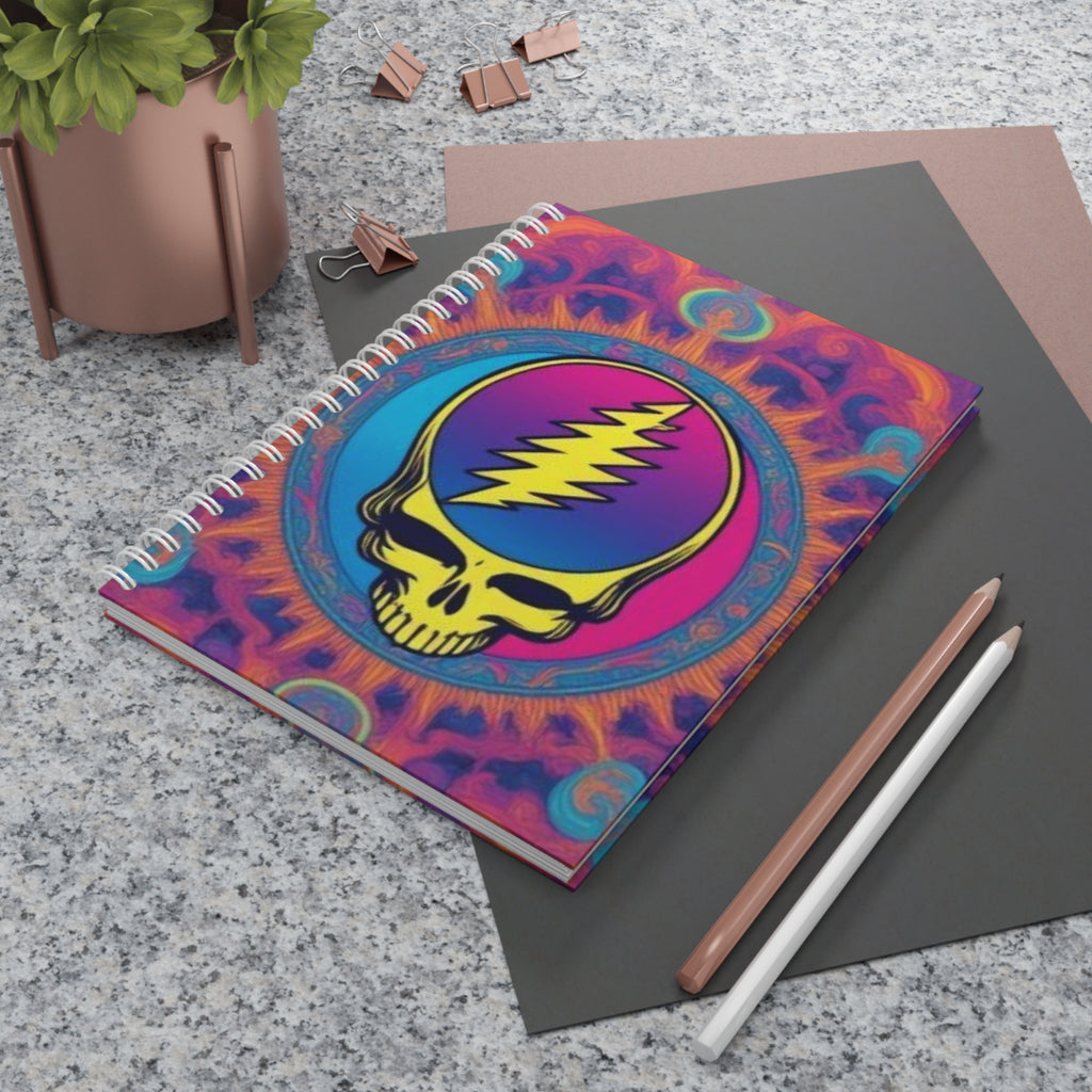Lightning Skull psychedelic spiral notebook | Grateful Dead inspired journal