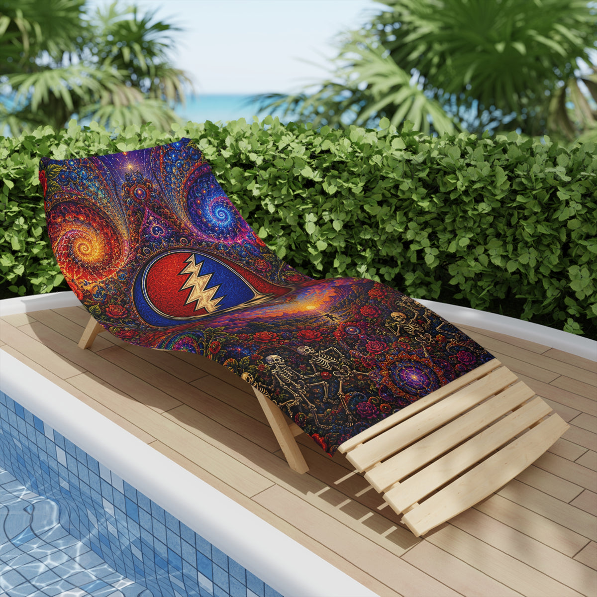 Steal Your Face Skull Psychedelic Beach Towel | Grateful Dead Spiral Roses
