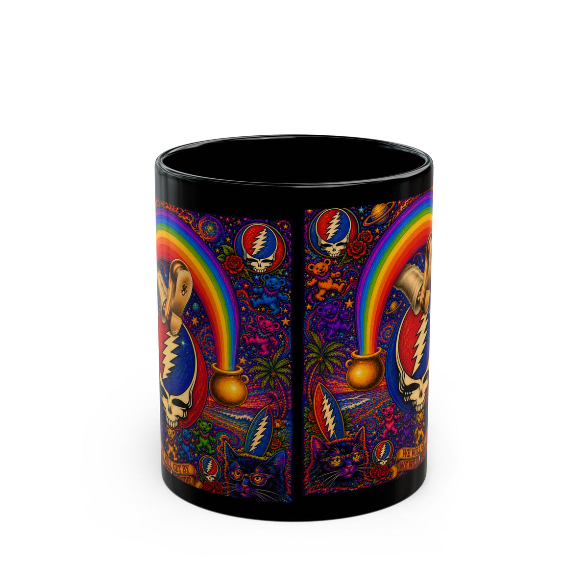 Grateful Dead Steal Your Face Rainbow Skull Mug | Black Ceramic Mug