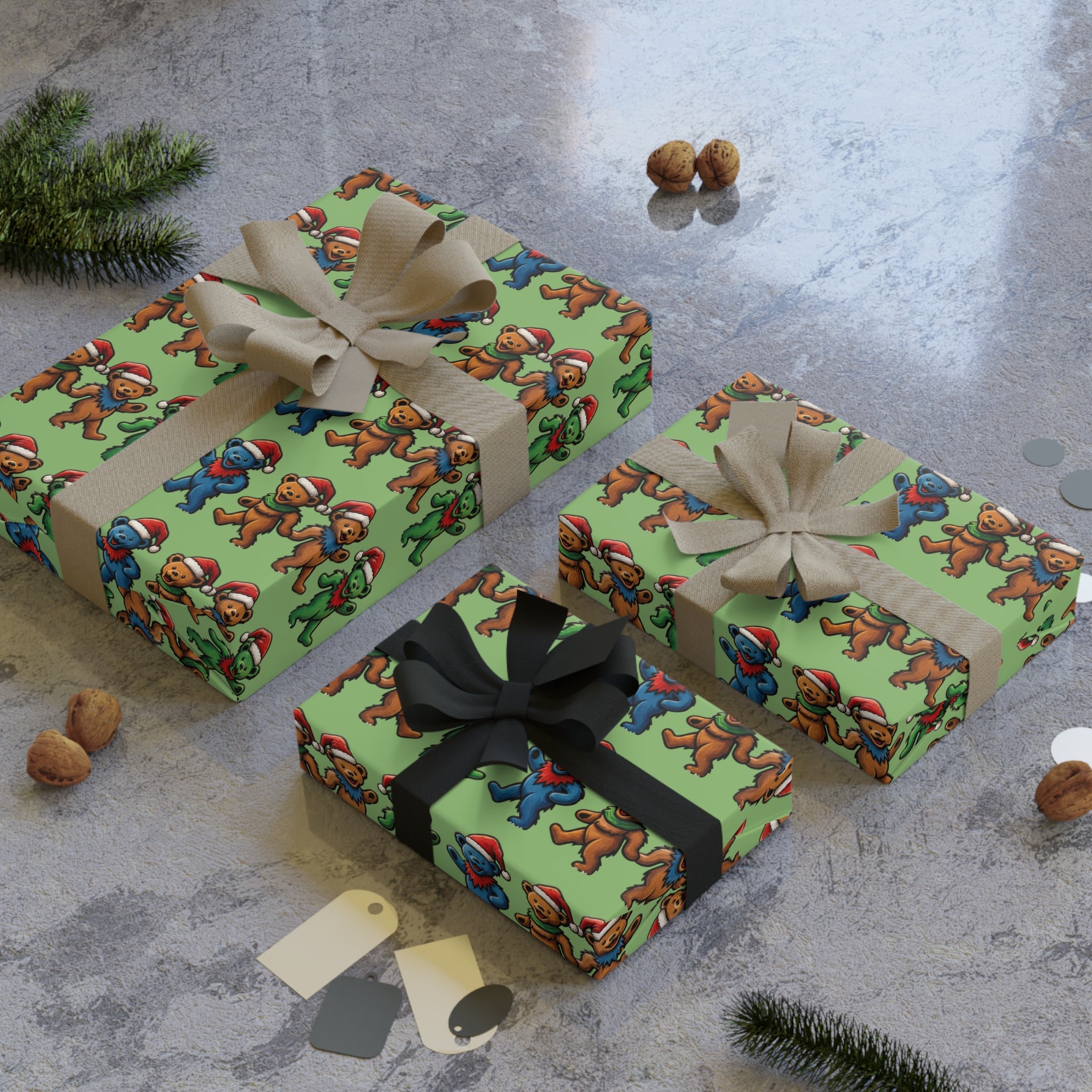 Dancing Gingerbread Pattern Gift Wrapping Paper Roll | Holiday Baking Theme, Grateful Dead inspired