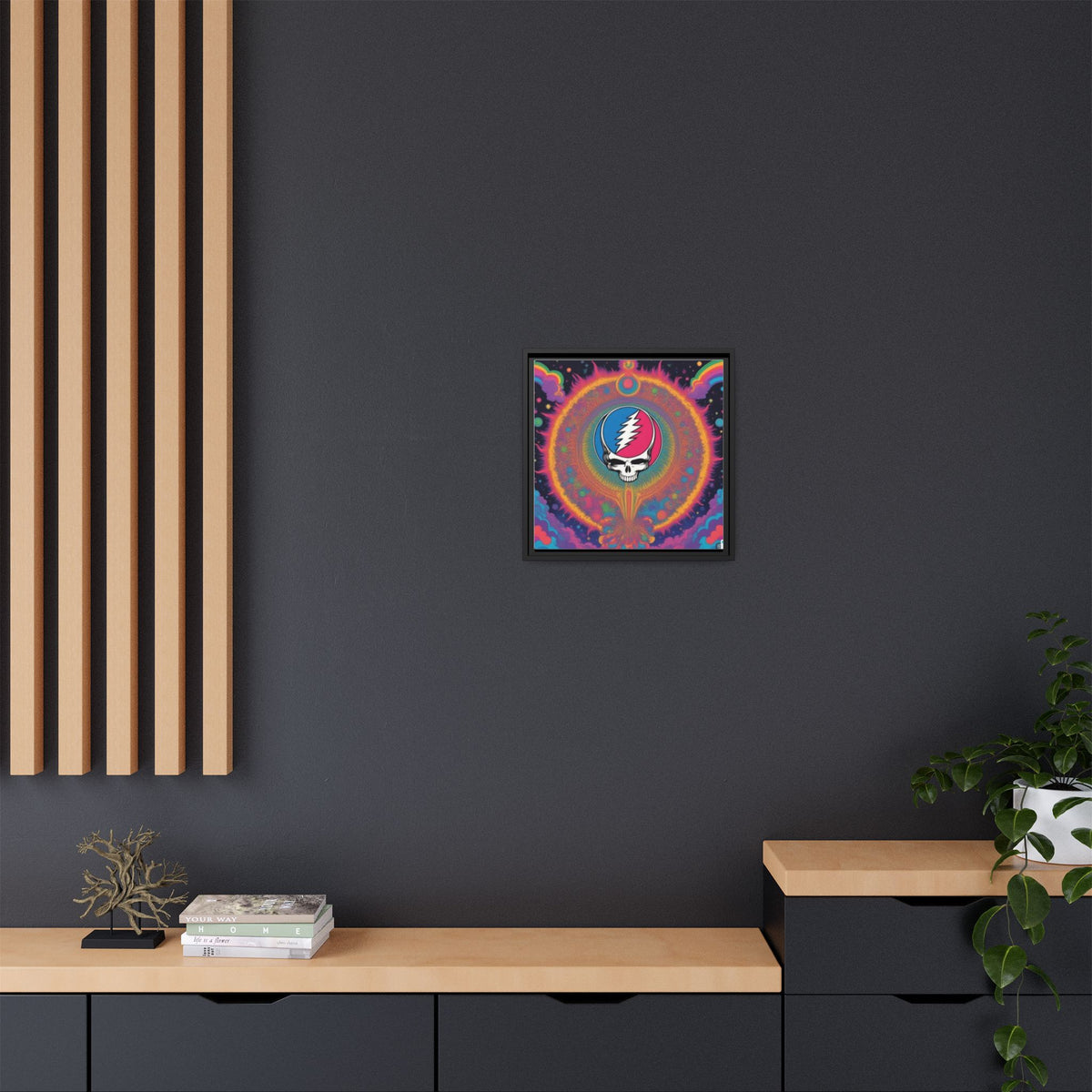 Psychedelic Skull Lightning Bolt Matte Canvas Framed | Colorful Wall Art