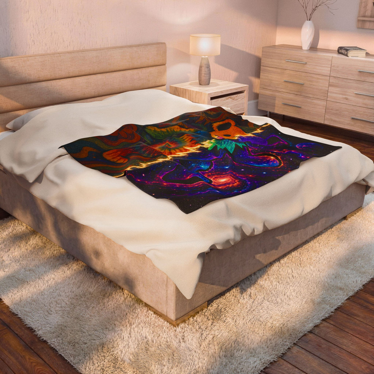 Tie Dye Cosmic Dancing Bear Blanket | Psychedelic Grateful Dead Style Throw