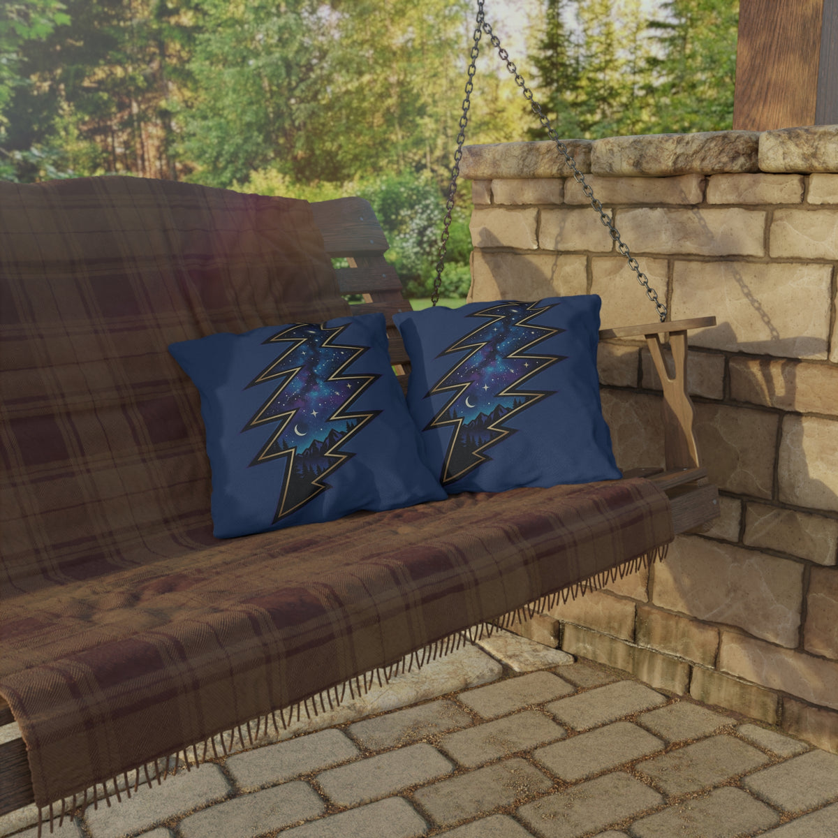 Night Sky Lightning Bolt Outdoor Pillow | Grateful vDead Galaxy Throw Pillow