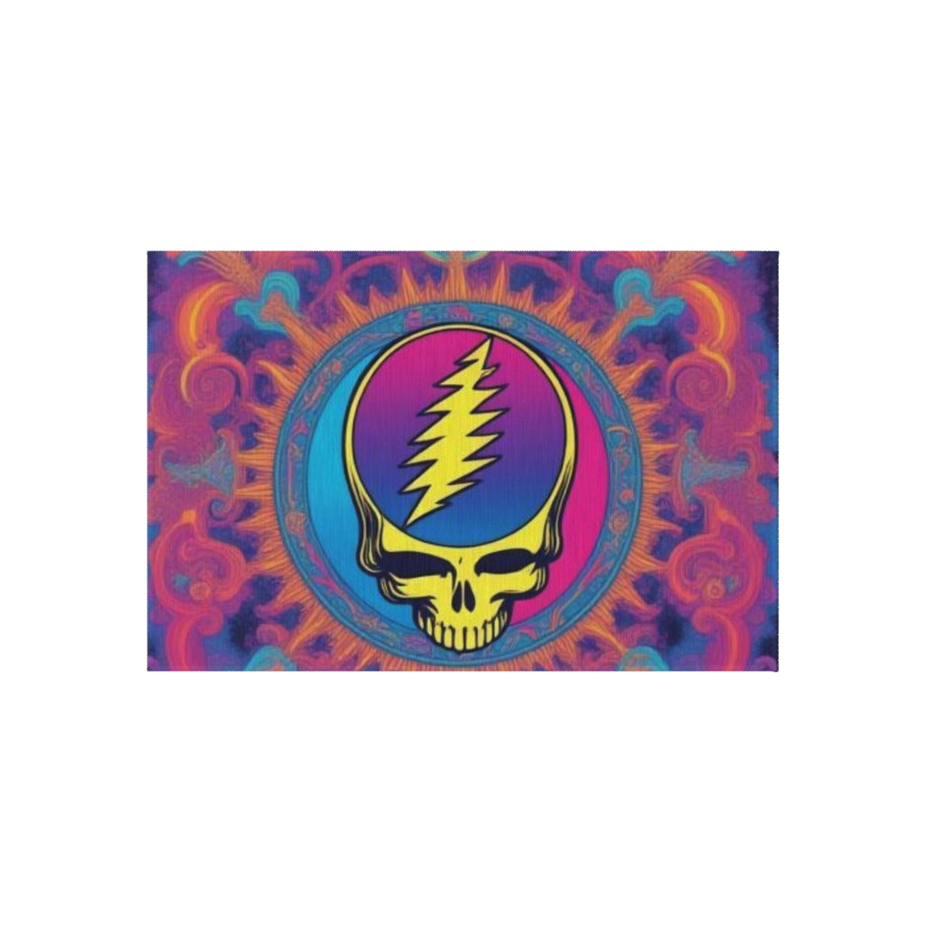 Psychedelic Lightning Skull Outdoor Rug | Colorful Mandala Doormat