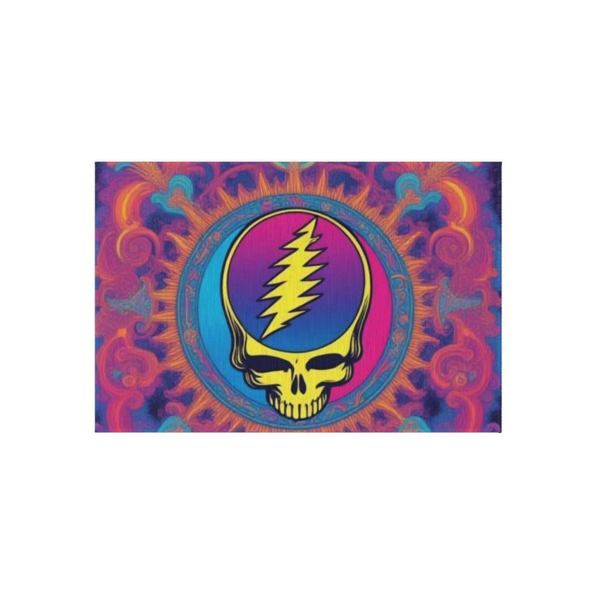 Psychedelic Lightning Skull Outdoor Rug | Colorful Mandala Doormat
