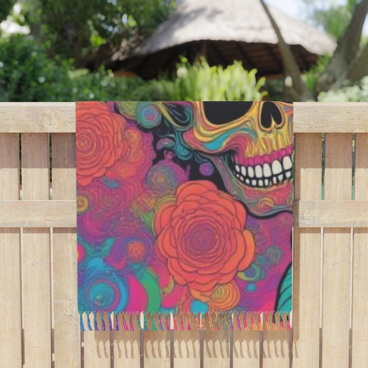 Psychedelic  Skull Beach Towel | Boho Floral Cotton Throw