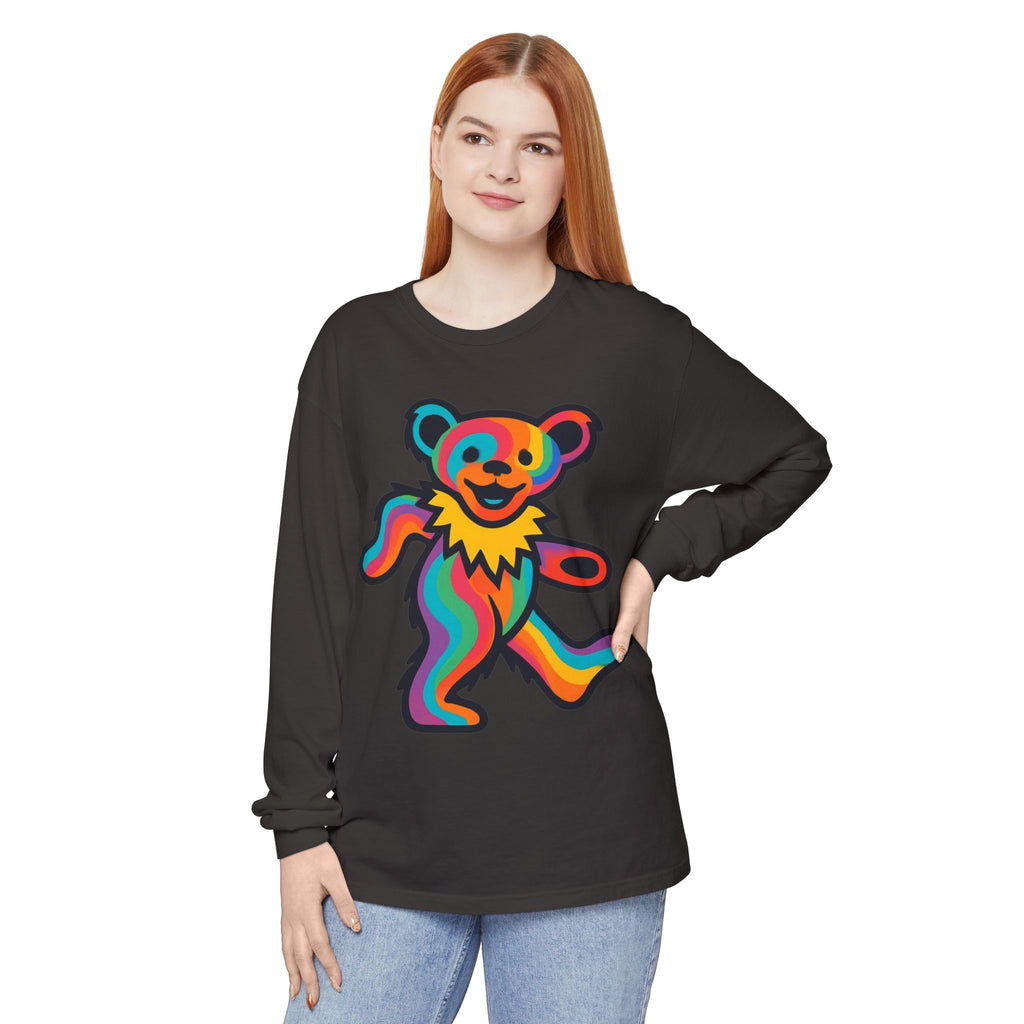 Rainbow Dancing Bear Long Sleeve Shirt | Psychedelic Grateful Dead Style, gift for a deadhead
