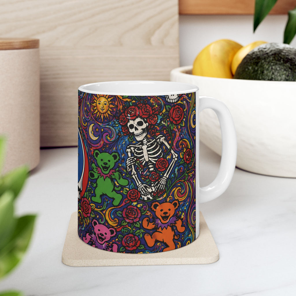 Grateful Dead Steal Your Face Skull Mug | Psychedelic Dancing Bears Ceramic
