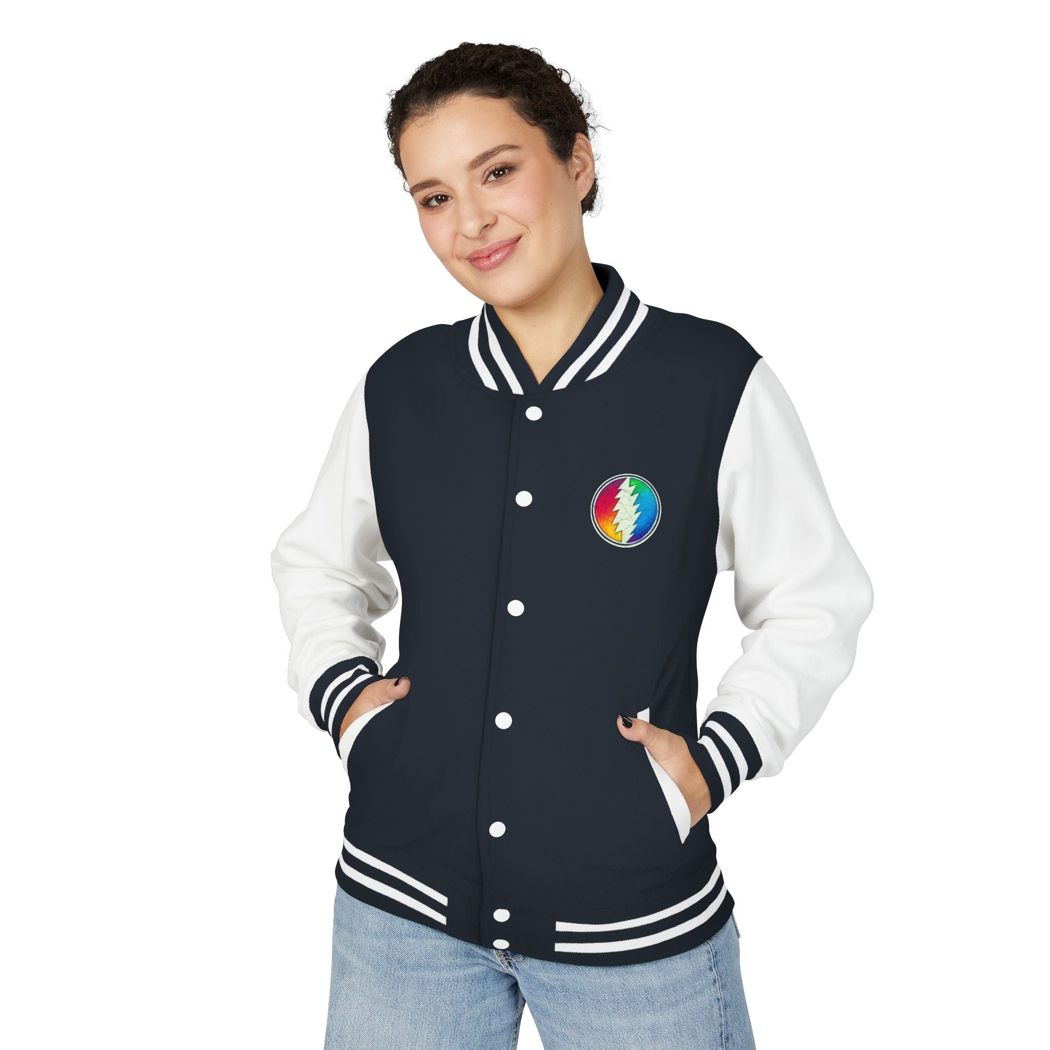 Rainbow Grateful Dead Steal Your Face Letterman Jacket | Varsity Jacket, gift for deadhead unisex