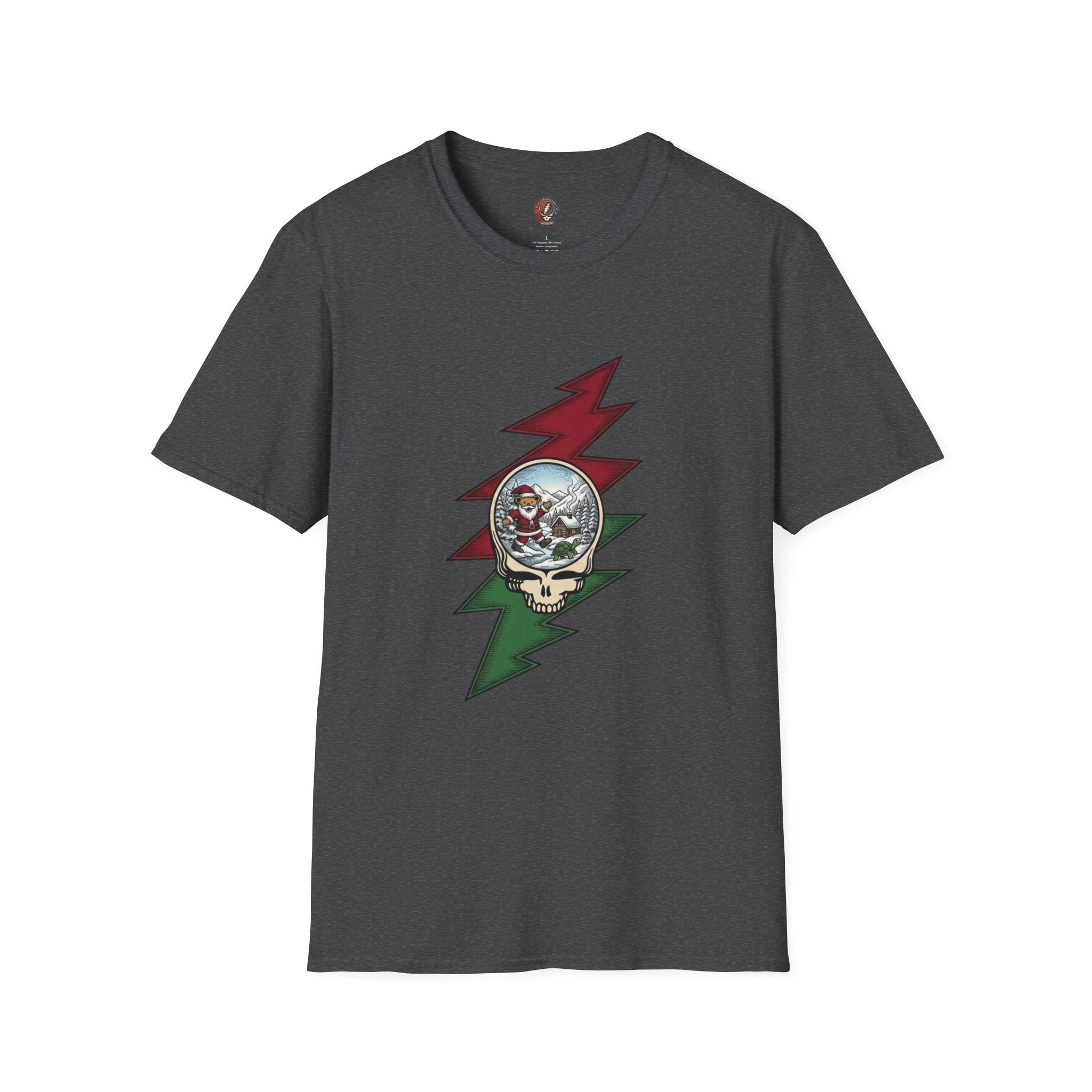 Santa Skull Lightning Bolt T-Shirt | Rock Christmas Holiday Tee, Grateful Dead inspired, Gift for a Deadhead
