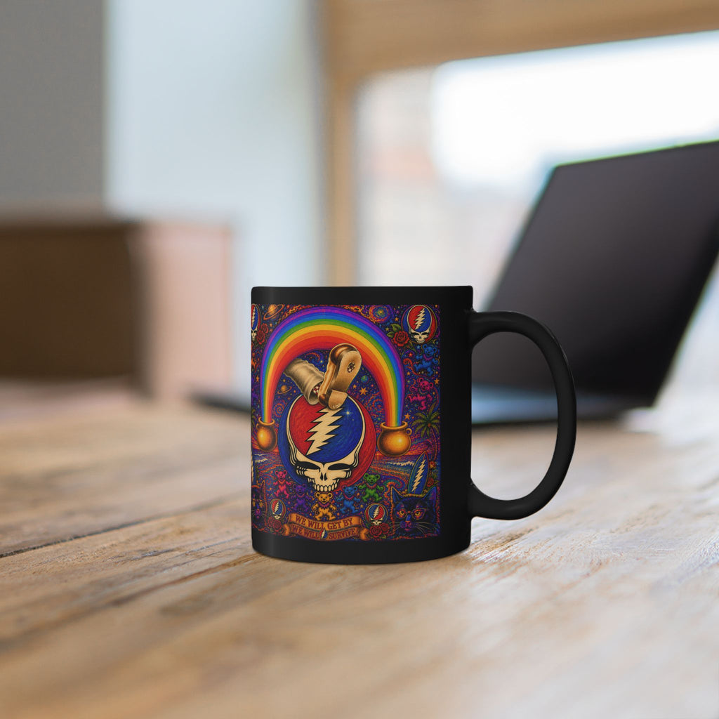 Grateful Dead Steal Your Face Rainbow Skull Mug | Black Ceramic Mug