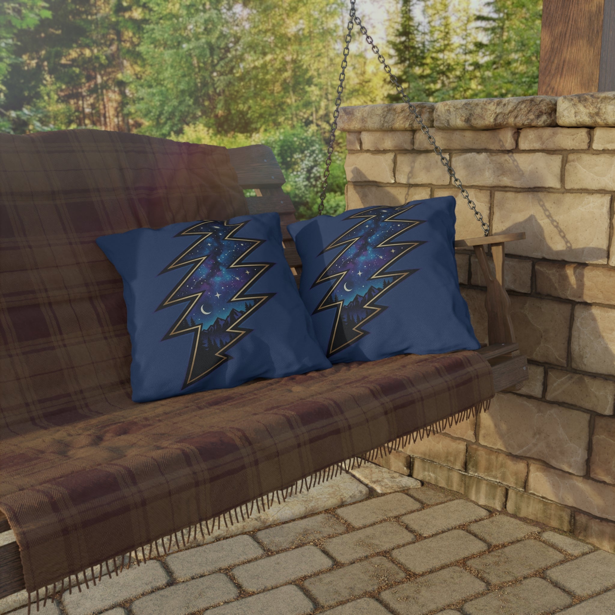 Night Sky Lightning Bolt Outdoor Pillow | Grateful vDead Galaxy Throw Pillow