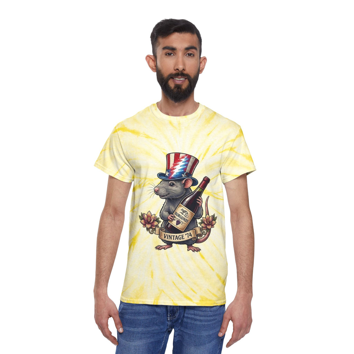 Grateful Dead Wharf Rat Tee | Yellow Tie-Dye Spiral, gift for a deadhead dad, friend, brother, grandpa