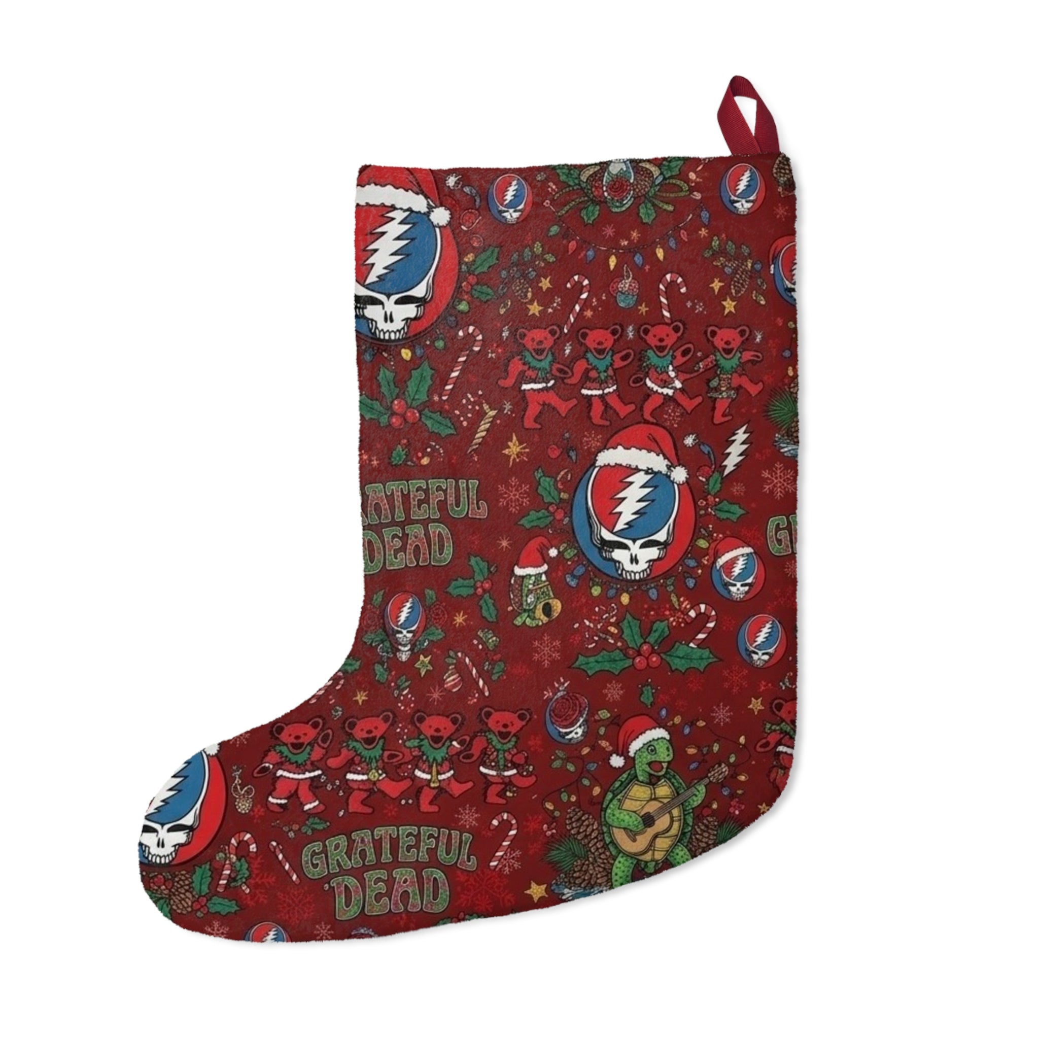 Grateful Dead Holiday Pattern Christmas Stocking | Deadhead Santa Skulls, Gift for a deadhead