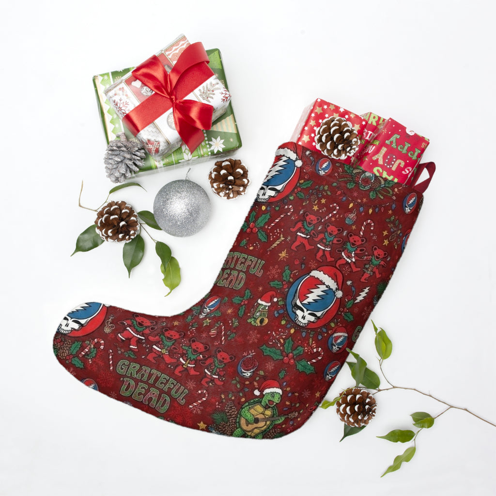 Grateful Dead Holiday Pattern Christmas Stocking | Deadhead Santa Skulls, Gift for a deadhead